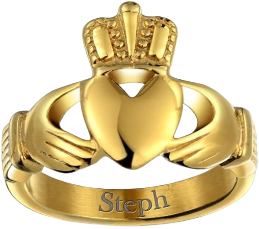 Personalize Unisex Heart Band BFF Celtic Irish Friendship Couples Promise Claddagh Ring For Men Women Teen Silver Gold Tone Stainless Steel Customizable
