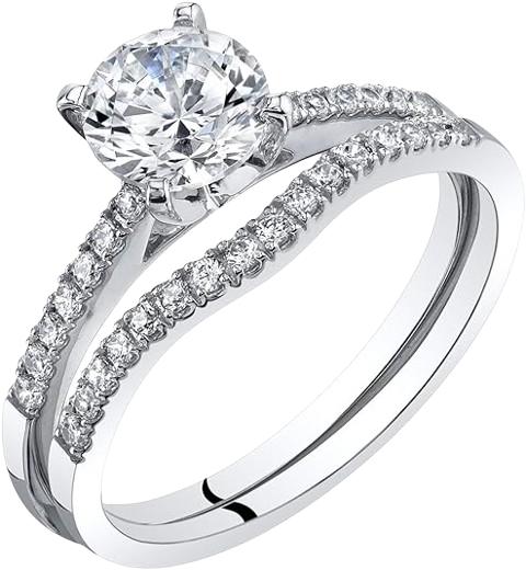 White Gold Classic Engagement Ring and Wedding Band Bridal Set for Women, White gold rings